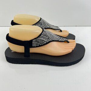 Skechers Yoga Meditation Moon Flip-Flop Sandals 32919 Black Jewell Beaded Size 9